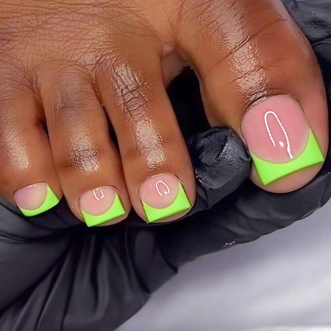 French Tip Press On Toenails Fluorescent Yellow Square Shape Plastic False Toenails For Women Summer Style