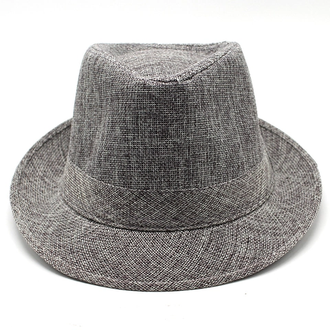 Unisex Classic Woven Fedora Hat Breathable Cotton Jazz Sun Hat Solid Color British Style Gentleman Trilby Beach Panama Hat