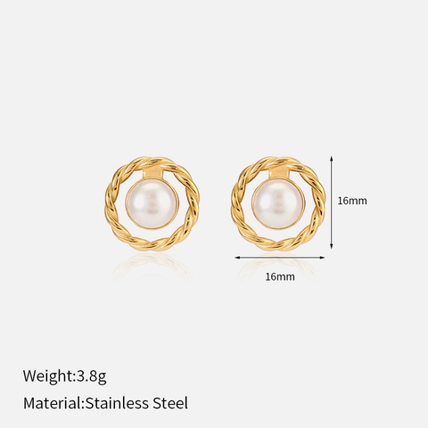 Elegante Edelstahl Künstliche Perlen Ohrstecker Vintage Vergoldet Seil Twist Runde Kreis Ohrringe Für Damen Schmuck