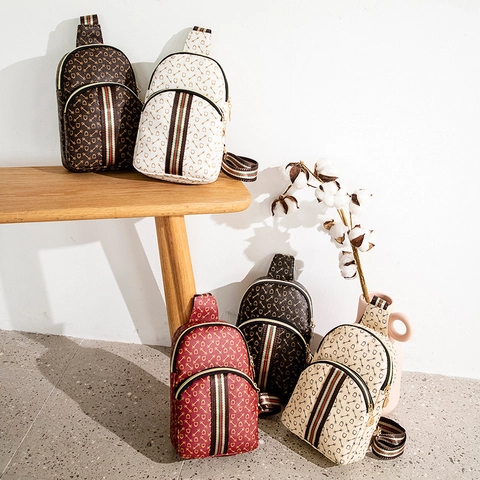 Borsa Da Petto Vintage Stampata In Pelle PU Per Donna Motivo Morso Di Cavallo Retro Tracolla A Righe Doppia Cerniera Marsupio Crossbody