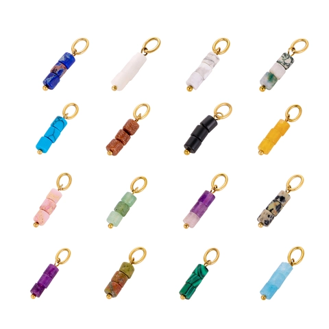 Natural Stone Cylinder Pendants Titanium Steel DIY Jewelry Making Small Abacus Bead Charm For Necklace Earring