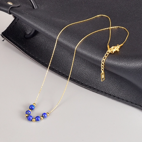 Natürlicher Granat Lapislazuli Anhänger Halskette 18K Vergoldeter Titanstahl Elegante Schlüsselbeinkette Schmuck Für Damen