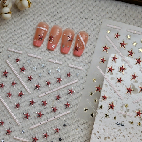 Ster Nagelstickers 3D Metaal Goud Zilver Reliëf Waterdicht Zelfklevend Decoratie Voor Vrouwen DIY