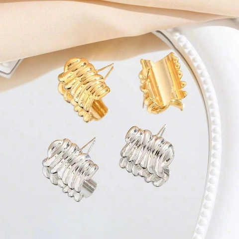 Boucles D'oreilles C En Cuivre Plissé Avec Tige En Argent Sterling 925 Style Origami Irrégulier Pour Femmes