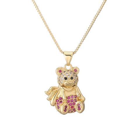Süße Bär Anhänger Halskette Kupfer Mit Bunten Zirkonia Eingelegt Box Kette Personalisierte Hip Hop Schmuck Damen