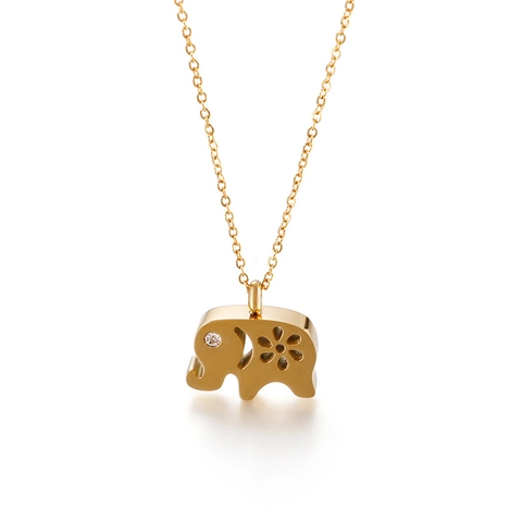 Collar Con Colgante De Elefante Acero Inoxidable Flor Hueca Zirconia Joyería De Animales Para Mujeres Niñas