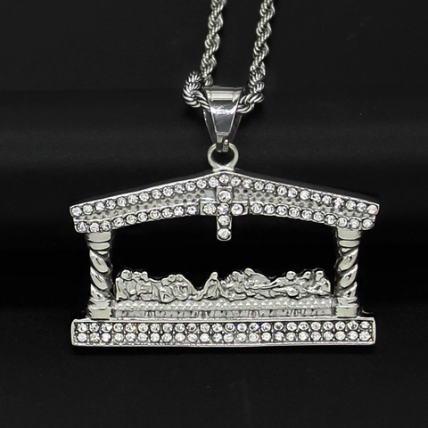 Collar Con Colgante De La Última Cena Acero Inoxidable Diamantes De Imitación Hip Hop Joyería Religiosa