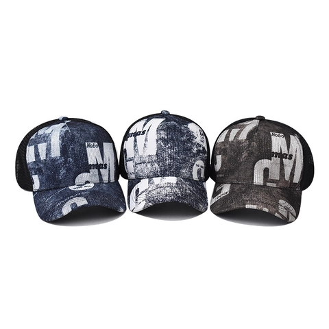 Casquette De Baseball Vintage Distressed Coton Lavé Mesh Trucker Hat Imprimé Lettres Respirant Réglable Chapeau De Soleil