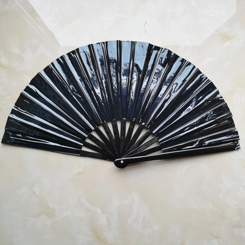 Holografischer Laser PVC Faltfächer Mit Bambusrippen Metallisch Reflektierend Kung Fu Performance Tanz Tragbar