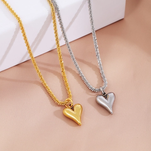 Herz Anhänger Halskette Edelstahl Hochglanzpoliert Strukturierte Kette Minimalistischer Modeschmuck Damen Herren