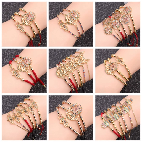 Bracelet Collier Ajustable Lettre MOM Zircon Coloré Bijoux En Cuivre Cadeau De Fête Des Mères Pour Femmes