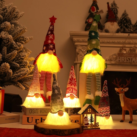 Gnomo De Navidad Peluche Muñeca Sin Rostro Sombrero De Cuadros LED Luminoso Adorno Tomte Sueco