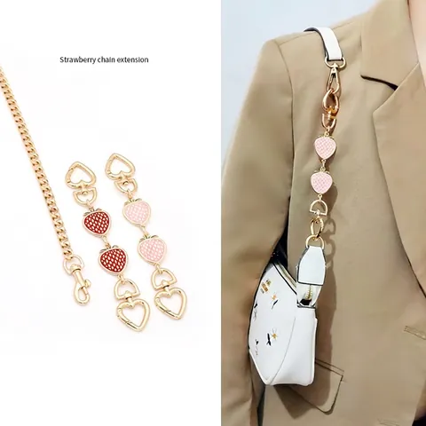 Handbag Extension Chain Strawberry Enamel Charm Heart Clasp Metal Shoulder Strap Accessory For Women