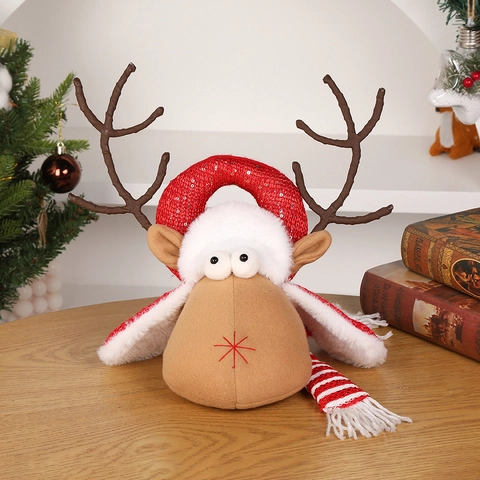 Adorno De Peluche De Reno De Navidad Sombrero De Lentejuelas Bufanda A Rayas Decoración Para Colgar En La Puerta Del Hogar Fiesta