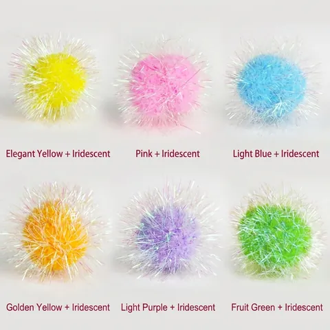Crinkle Paper Cat Toy Balls Metallic Foil Iridescent Sparkle Pom Poms Interactive Play For Indoor Cats Kittens