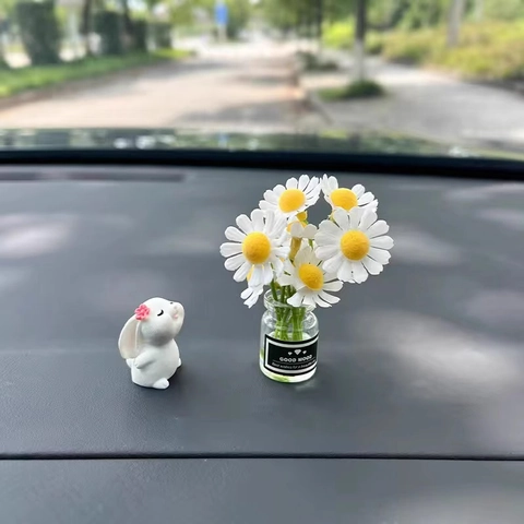 Mini Glasvase Künstliche Gänseblümchen Hasenfigur Auto Armaturenbrett Innenraum Deko Ornamente Heilende Schreibtisch Zubehör