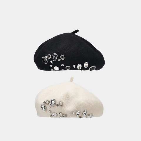 Wollen Baret Vintage Winter Warme Schilder Muts Elegant Strass Kristal Decor Modieuze Dames Accessoires