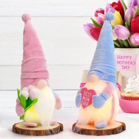 Gnomi Per La Festa Della Mamma LED Luminoso Peluche Bambole Senza Volto Cuore Tulipano Decorazioni Scrivania Regalo Per Mamma
