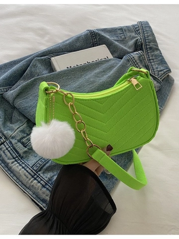 Sac Sous Le Bras En Feutre Matelassé Pour Femme Mode Motif Chevron Sac À Épaule Avec Chaîne Dorée Et Pendentif Pompon