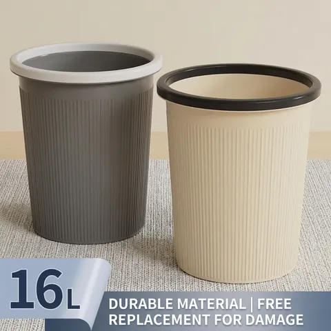 Modern Minimalist Striped Plastic Trash Can with Pressure Ring Large Capacity Waste Bin for Kitchen Bathroom Office