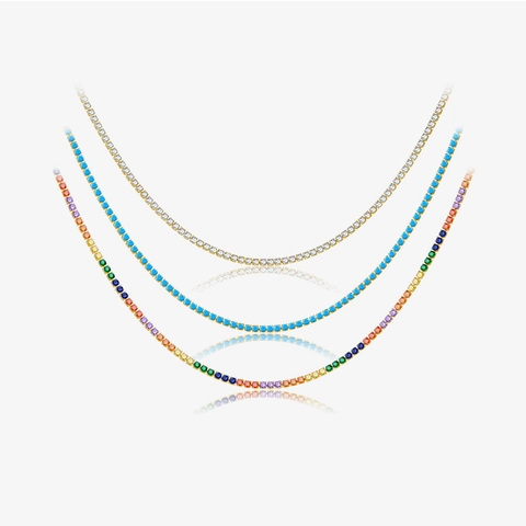 925 Sterling Silver Turquoise Rhinestone Tennis Necklace Retro Light Luxury Geometric Adjustable Chain Jewelry For Women