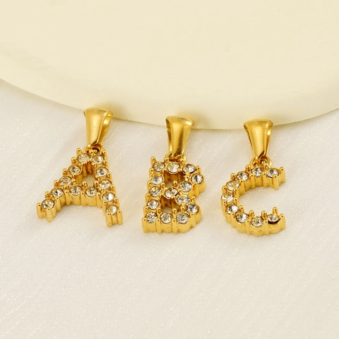 Collana Con Pendente Lettera Iniziale Acciaio Inossidabile 304 Placcato Oro 18K Zircone Gioielli Moda Donna Versatile