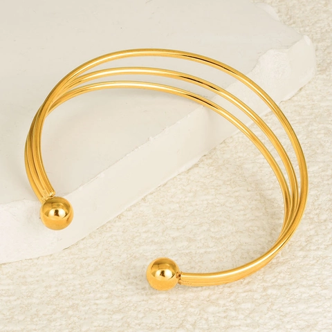 Bracciale Rigido Aperto Regolabile in Acciaio Inossidabile 304 a 3 Strati Placcato Oro 18K Minimalista Gioielli di Moda per Donna