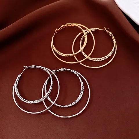 Doppellagige Runde Creolen 18K Vergoldetes Kupfer Geometrischer Statement Schmuck Mit 925 Sterling Silver Earring Post