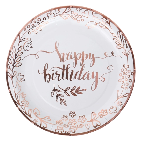 Rose Gold Folie Happy Birthday Einweggeschirr Pappteller Becher Servietten Für Geburtstagsfeier Elegant Schick