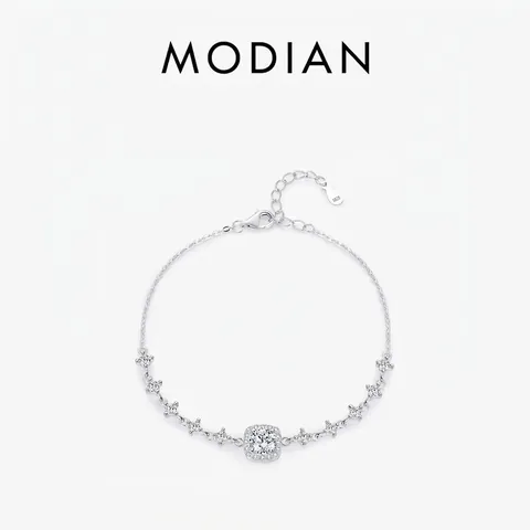 Moissanite Bracelet 925 Sterling Silver Square Halo Sparkling Geometric Jewelry Adjustable Chain For Women Gift