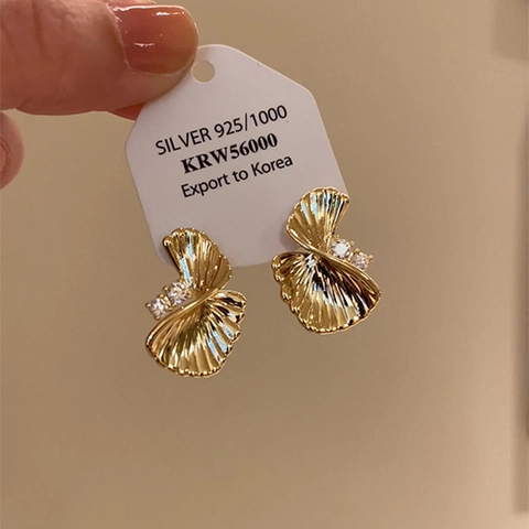 Shell Fan Shaped Stud Earrings Copper Zircon With 925 Sterling Silver Earring Post Elegant Minimalist Niche Jewelry Women