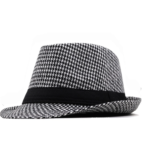 Cappello Fedora Vintage Pied De Poule Stile Britannico Tesa Larga Berretto Jazz Unisex Poliestere Cotone Accessorio Moda