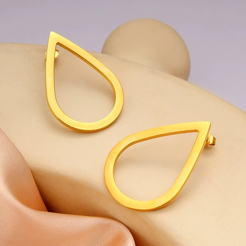 Minimalist Stainless Steel Hollow Water Drop Earrings For Women Gold Plated Geometric Irregular Hoop Stud Earrings Trendy Jewelry