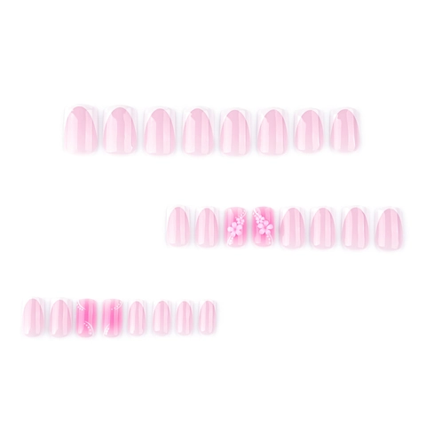Press On Nails White French Pink Gradient Embossed Floral Square Fake Nails Glossy Manicure For Women Elegant