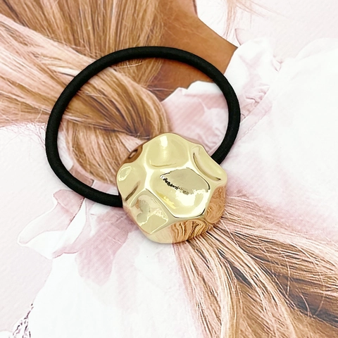 High Elasticity Hair Ties With Irregular Geometric Alloy Metal Decoration Hammered Texture Minimalist Style