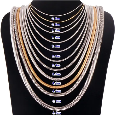 Stainless Steel Round Snake Bone Chain Necklace For Men Women Minimalist Smooth Clavicle Sweater Link Necklace With Lobster Clasp