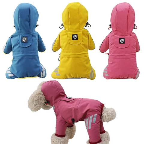 Waterproof Dog Raincoat Polyester Reflective Strip Hooded All Inclusive Full Coverage Rain Poncho Outdoor Pet Clothes Dogs