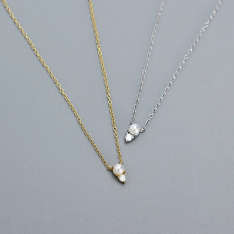925 Sterlingsilber Halskette Mit Rundem Künstliche Perle Strass Anhänger Minimalistische Elegante Schlüsselbeinkette Damen Schmuck