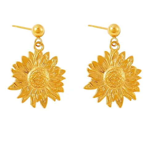 Orecchini a Goccia in Acciaio al Titanio a Forma di Girasole per Donna Orecchini Pendenti Placcati Oro Argento Gioielli