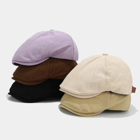 Retro Herringbone Newsboy Cap Vintage British Style Cotton Polyester Flat Cap With Leather Buckle For Men Women