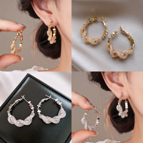 Geometrische Ronde Gevlochten Hoop Oorbellen Koreaanse Stijl Minimalistische Koperen Sieraden Met 925 Sterling Zilveren Oorsteker