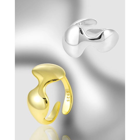 925 Sterling Silber Unregelmäßiger Offener Ring Für Frauen Minimalistisches Flüssiges Geometrisches Design Verstellbar