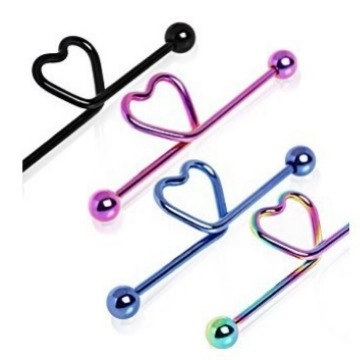 Industrial Barbell Earring Stainless Steel Heart Shape Hollow Design Body Piercing Jewelry For Women Men Punk Style