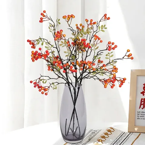 Artificial Berry Branches Foam Fruit Plastic Stems Adjustable Wire Natural Decor For Home Office Wedding Photography