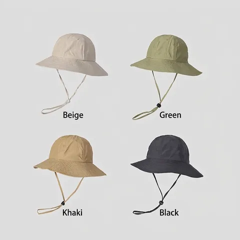 Outdoor Bucket Hat Cotton Nylon Ripstop Wide Brim Sun Protection Breathable Hiking Camping Adjustable Drawstring