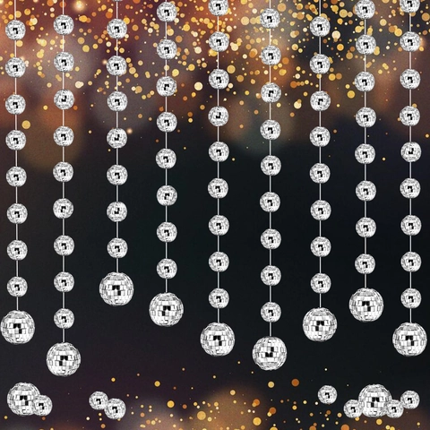 Disco Ball Hanging String Mirror Balls Glass Reflective Foam Ornaments For Party Christmas Birthday Club Decor