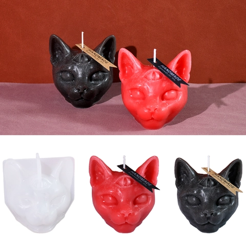 Molde De Silicona De Gato De Tres Ojos DIY Gótico Gato Sphynx Molde Para Velas De Halloween Aromaterapia Resina