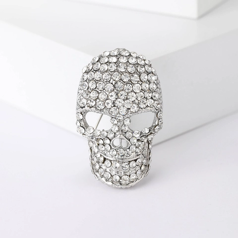 Spilla a Forma di Teschio in Lega di Strass Creativa per Donna Uomo Gothic Punk Skeleton Spilla per Abiti Banchetto Festa Accessori