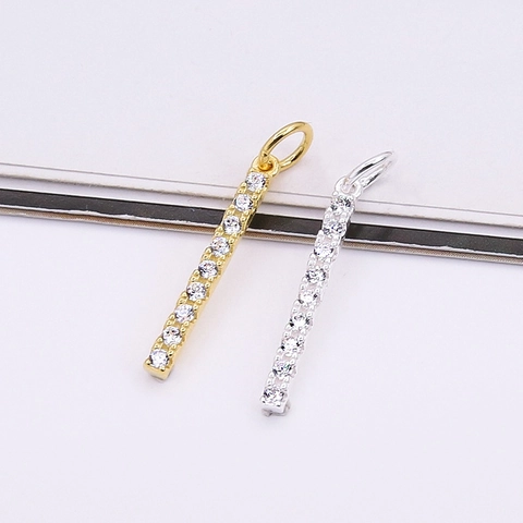 Pendente A Barra Rettangolare Minimalista In Argento Sterling 925 Con Micro Pavé Di Zirconia Per Creazione Di Gioielli DIY