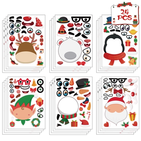Adesivi Di Natale Fai Da Te Viso Carta Adesiva Babbo Natale Renna Pupazzo Di Neve Puzzle Gioco Per Bambini Decorazione